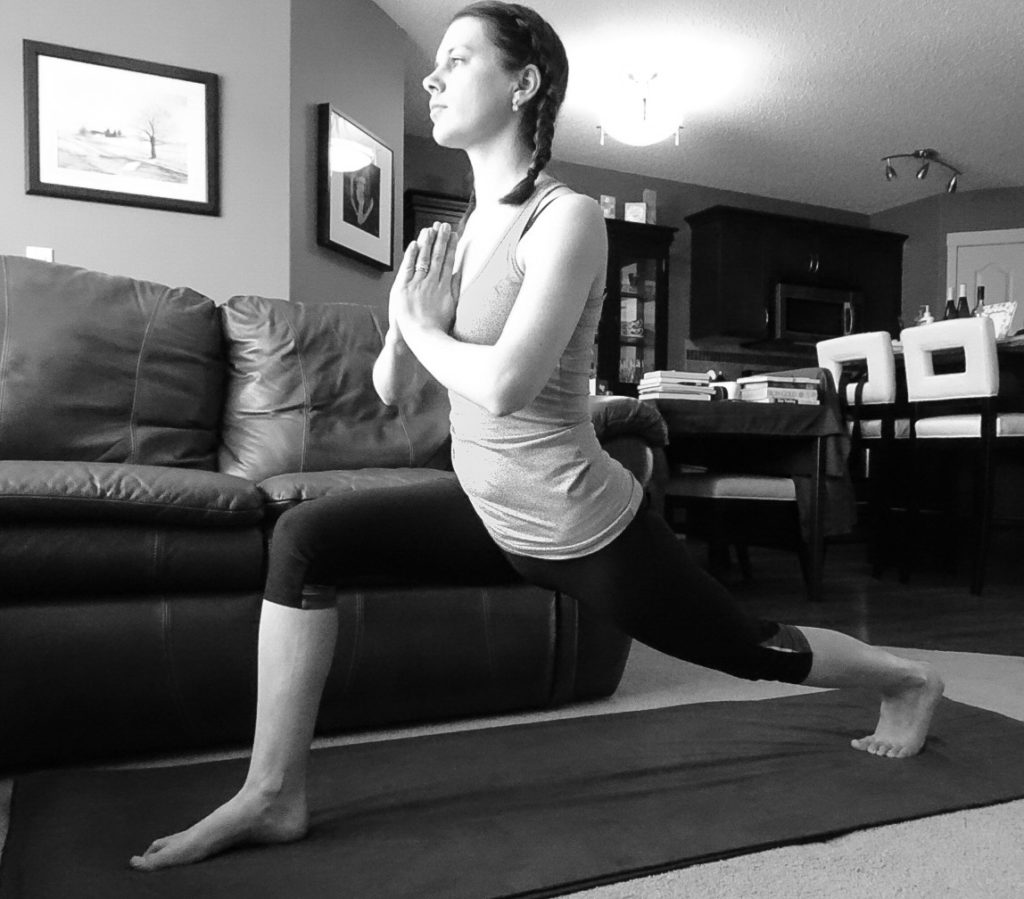 Walking on the dark side can be healthy, but we need an equal balance of dark and light. Picture is of Sarah practicing yoga in a deep lunge.